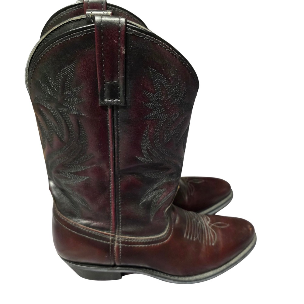 Laredo 4216 Mens 9 D Burgundy Black Leather Western Cowboy Boots Pointed Toe